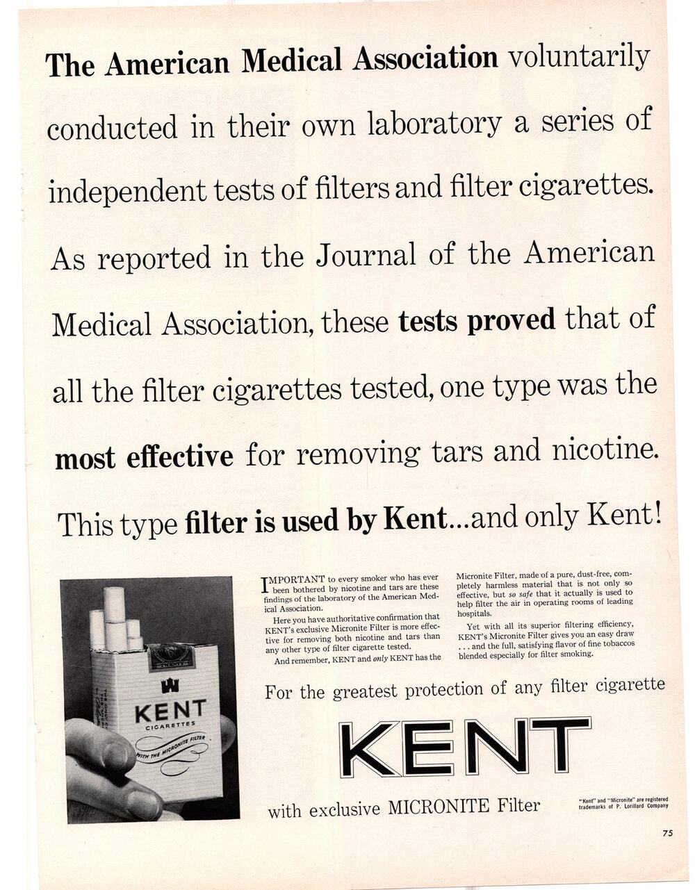 Kent Cigarettes Advertisement 1950s Vintage B&W Tobacciana Medical Micronite